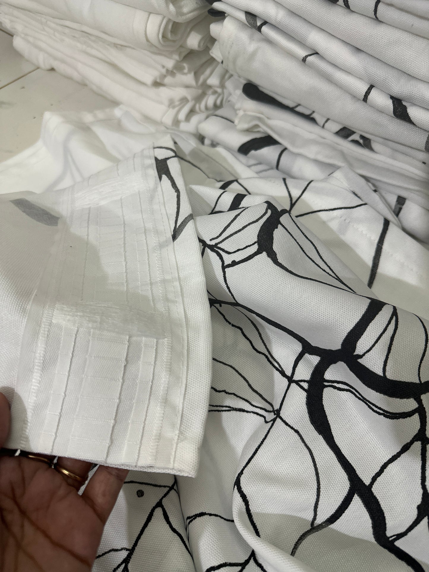 Modern Black & White Leaf Print Curtains | Premium Window Drapes