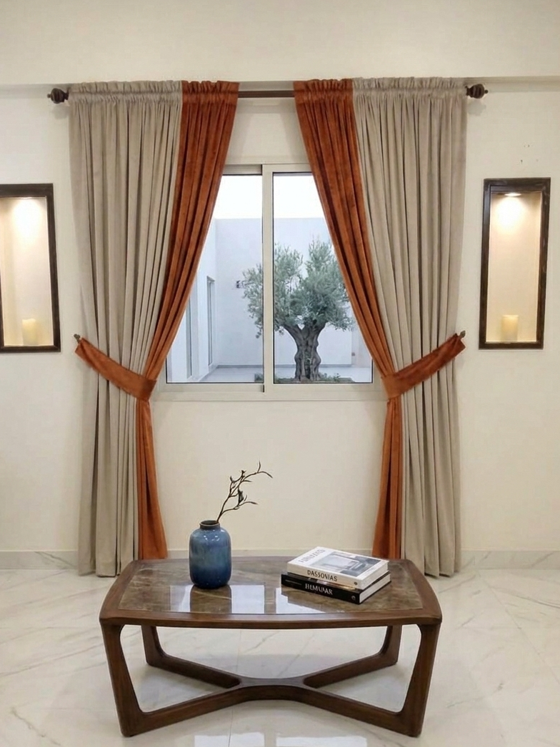 Premium Custom Dual-Tone Velvet Curtain Set – Beige Series