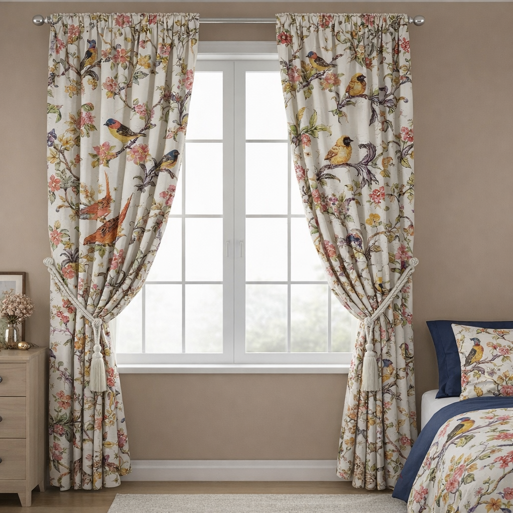 Aesthetic Birds Print Canvas Curtains | Nature-Inspired Decor