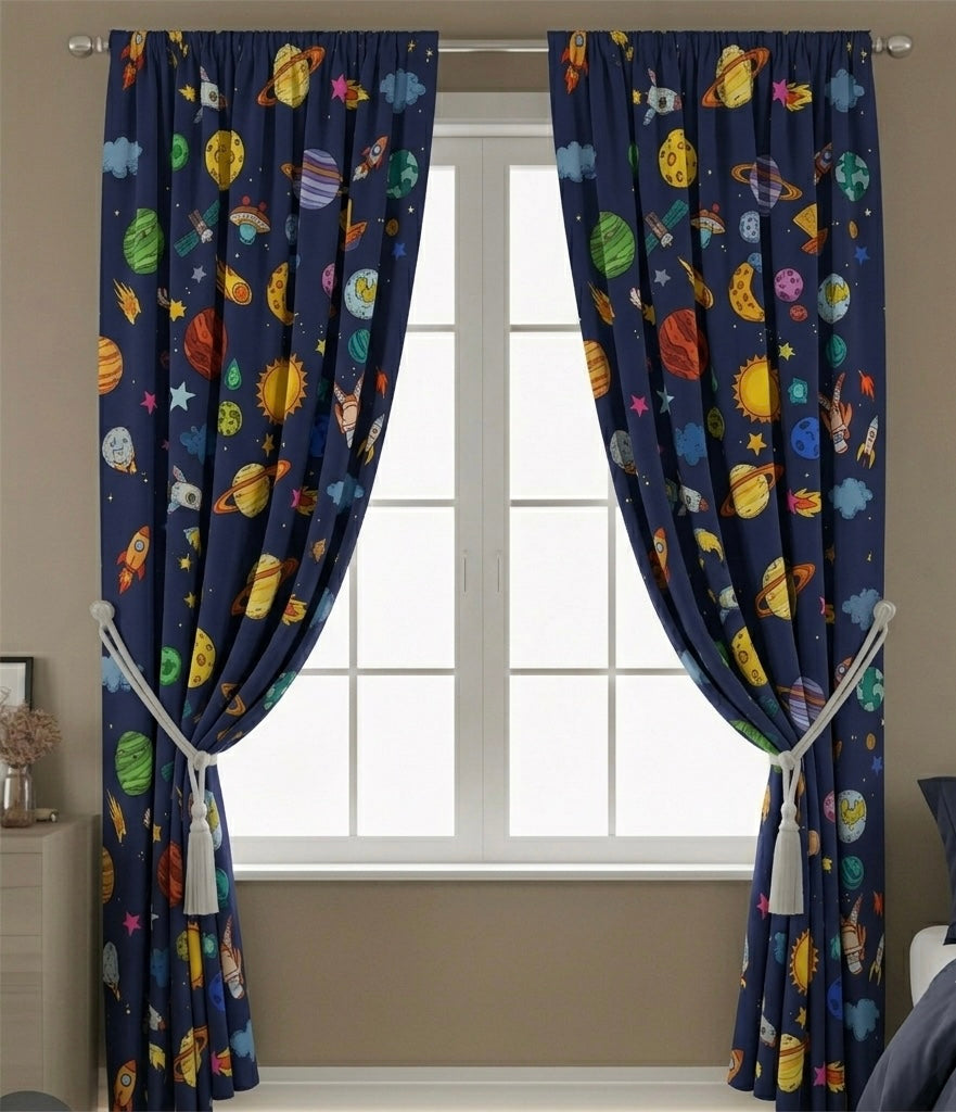 Space Adventure Kids' Bedroom Canvas Curtains - Durable & Stylish