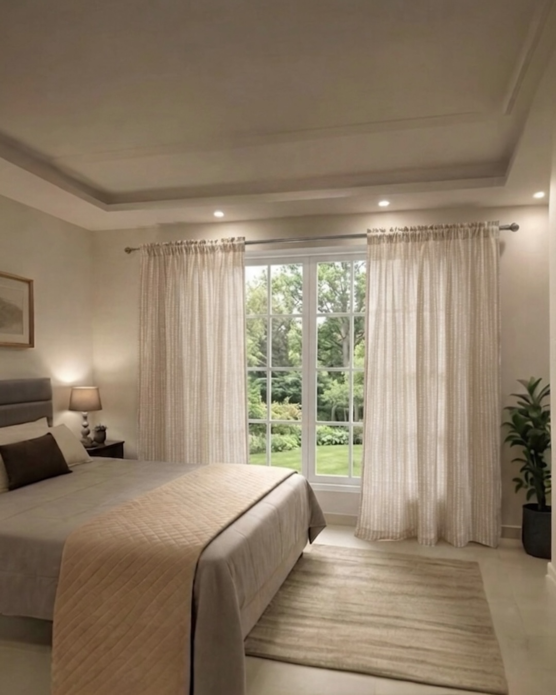 Aesthetic beige white dotted curtains for minimalist decor