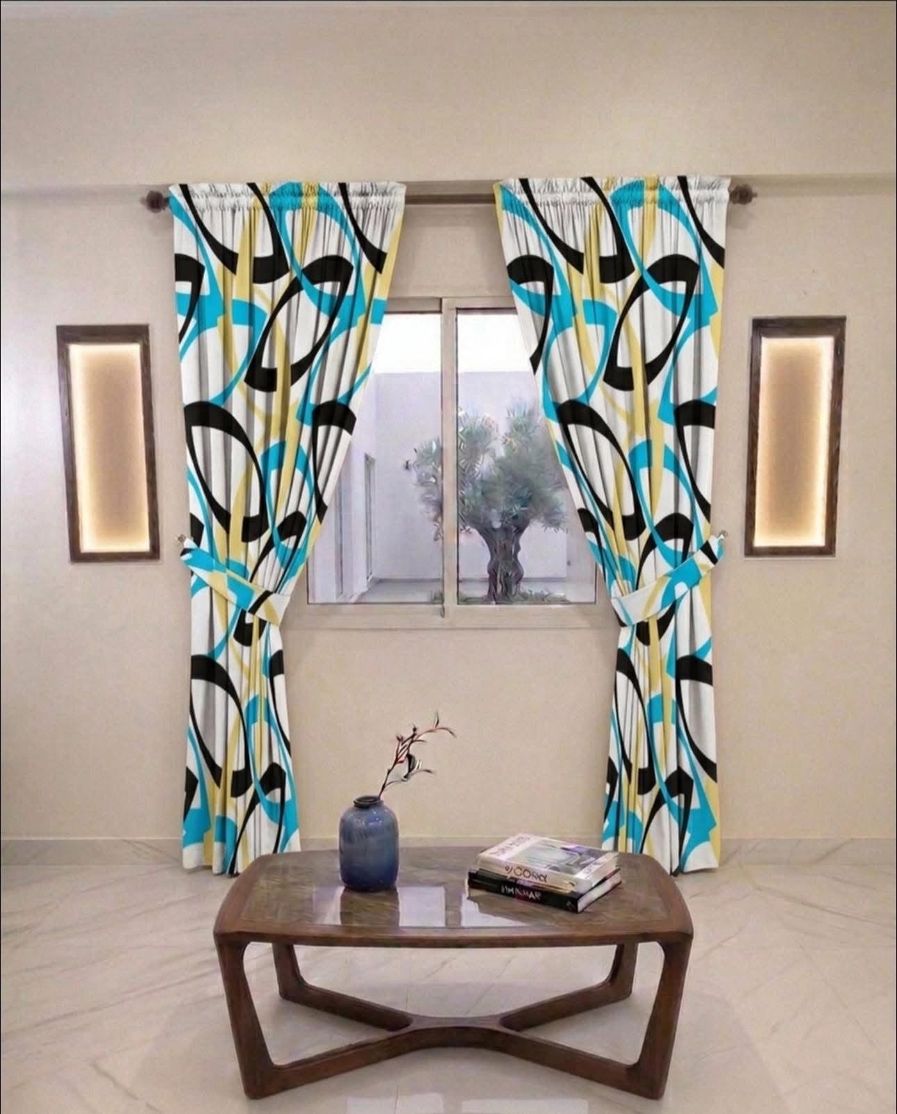 Modern Geometric Wave – Premium Canvas Curtain Pair
