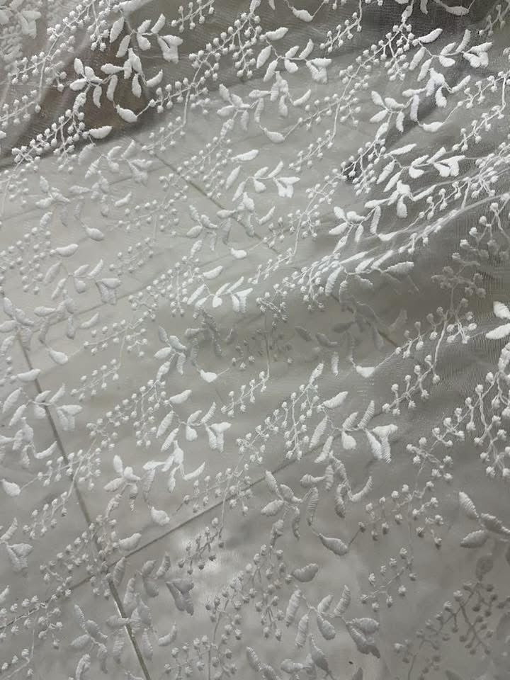 Ivory Floral Vine Embroidered Net Curtain – Premium Sheer Panel