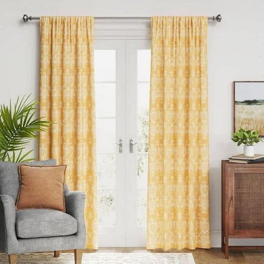 Yellow Damask Blackout Curtains – Thermal Insulated Window Drapes