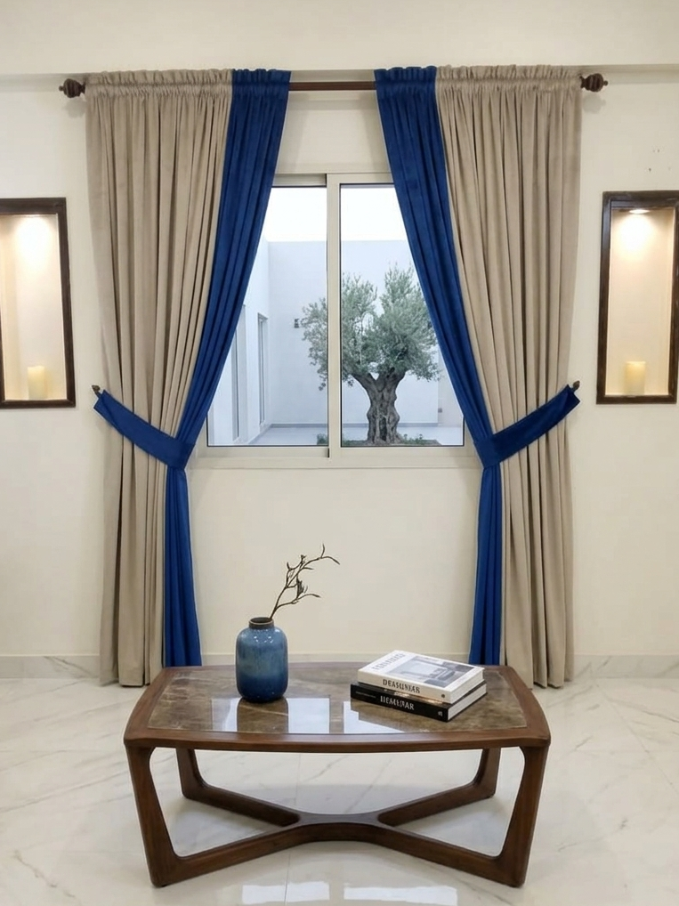 Premium Custom Dual-Tone Velvet Curtain Set – Beige Series