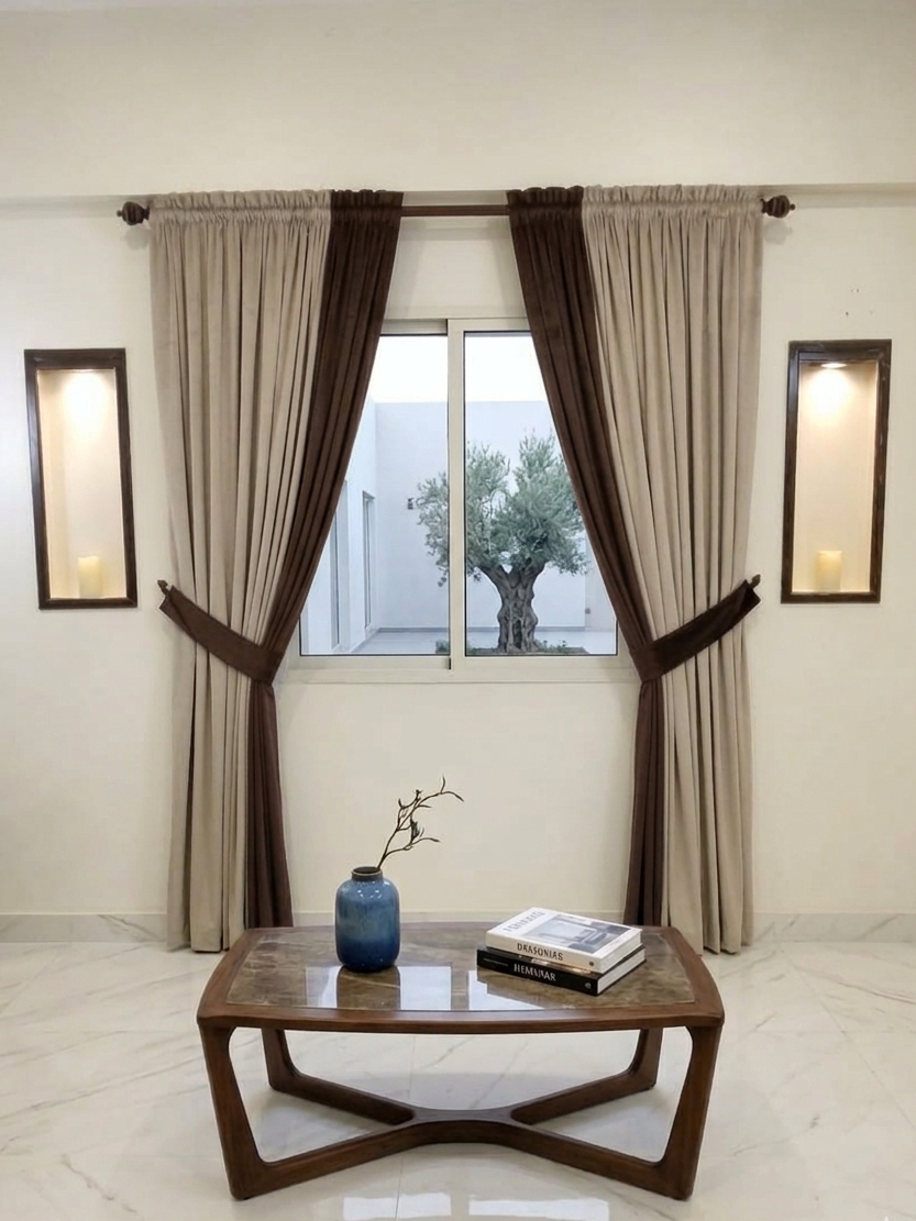 Premium Custom Dual-Tone Velvet Curtain Set – Beige Series