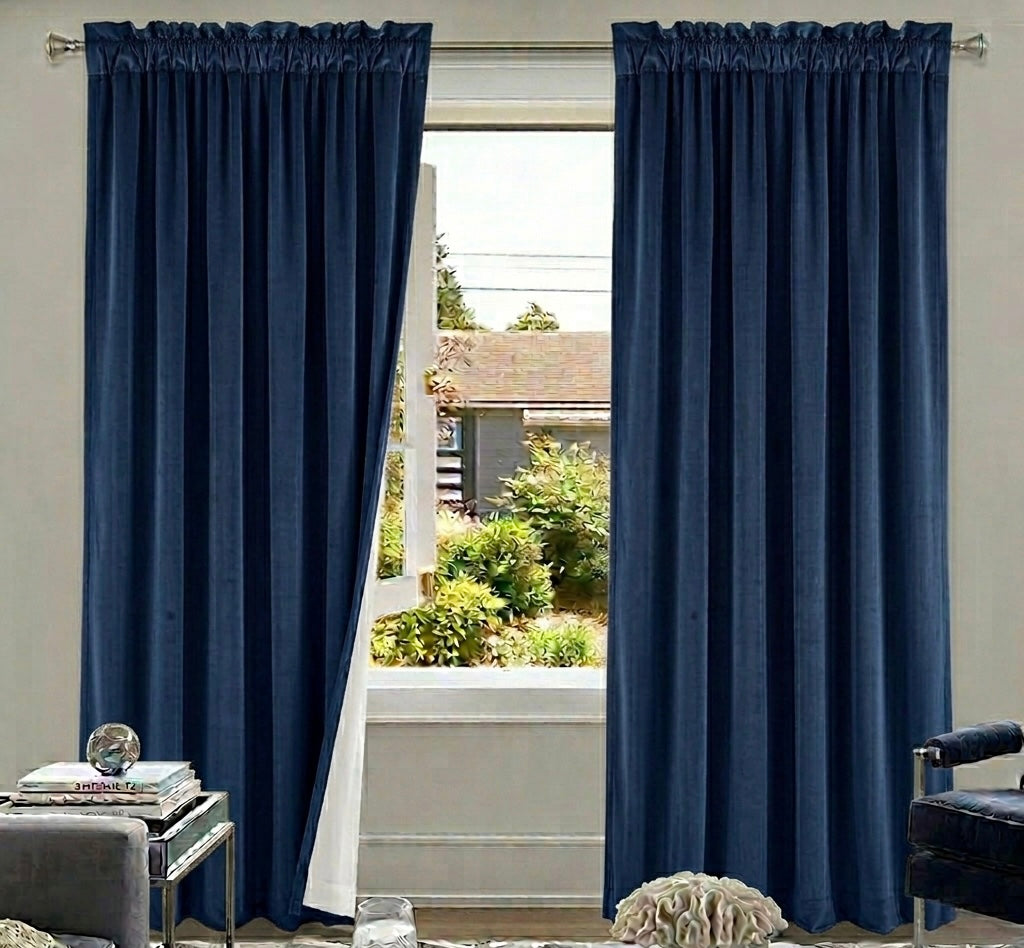 Premium Blue Blackout Velvet Curtain with White Back Lining for Sun Protection