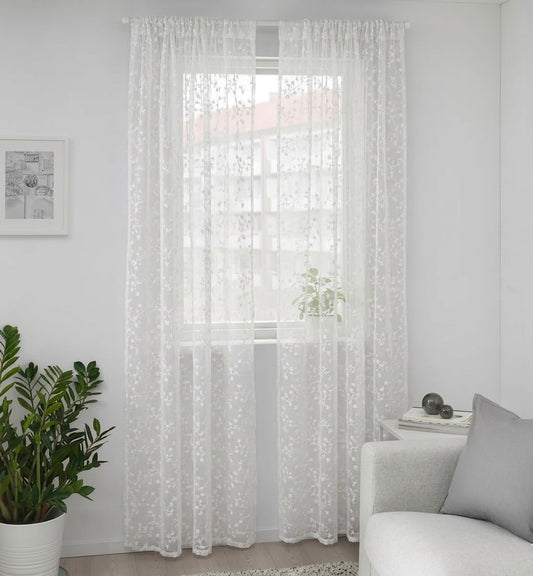 Premium Embroidered Net Curtains – White Floral Aesthetic Sheers