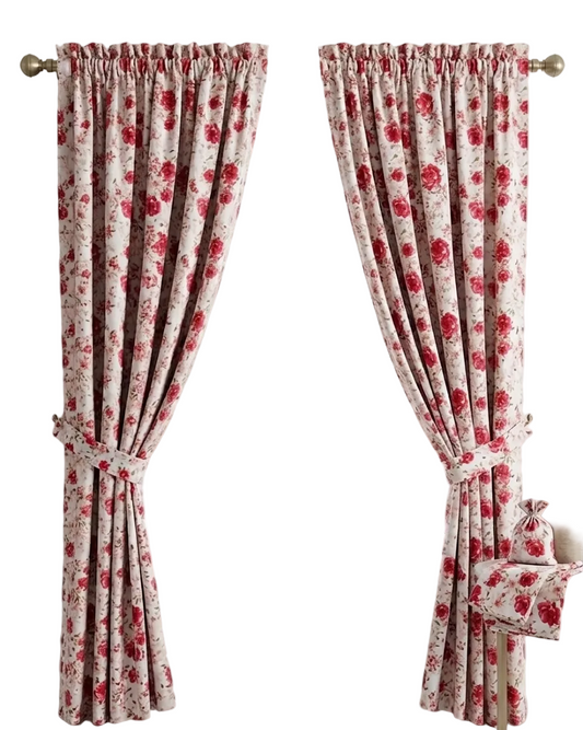 Vintage Rose Floral Curtains – Set of 2 with Tie-Backs