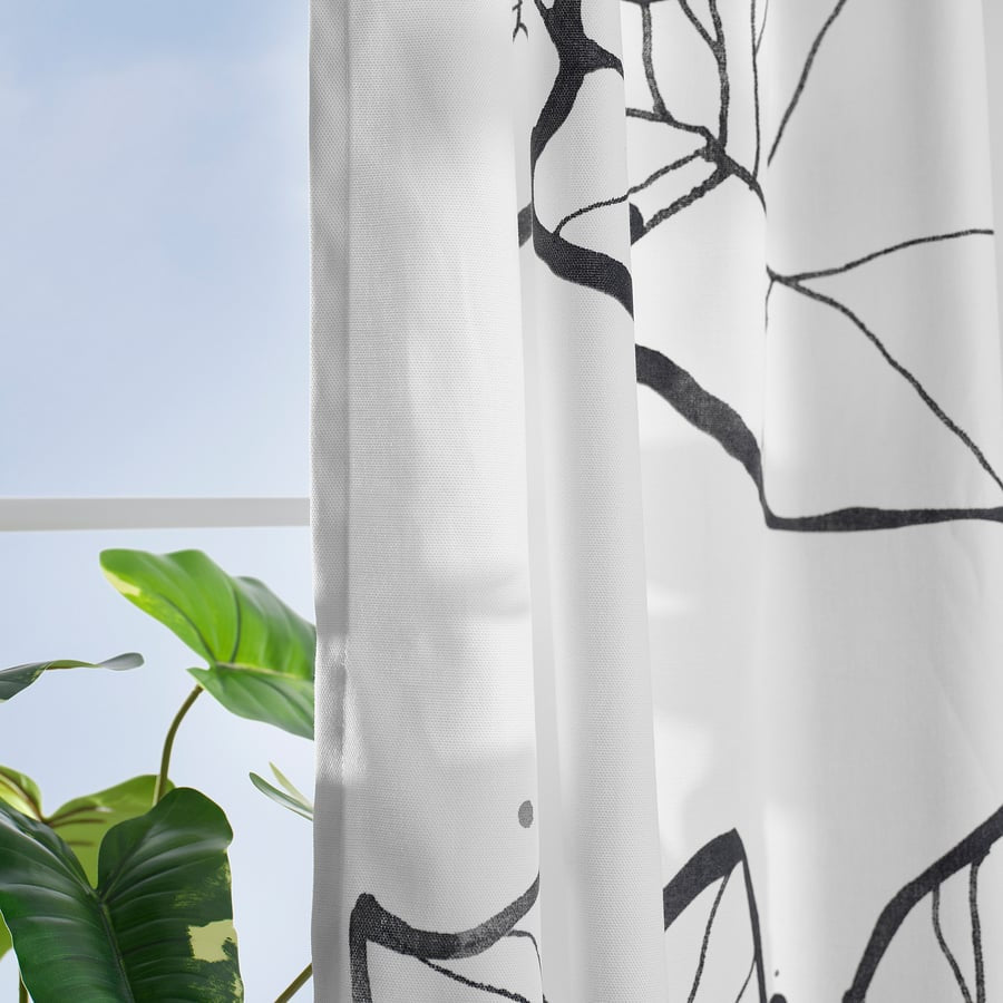 Modern Black & White Leaf Print Curtains | Premium Window Drapes