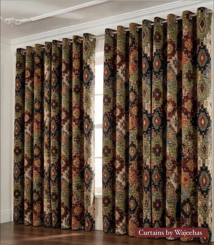 Pair of Premium Kilim Digital Printed Canvas Curtains