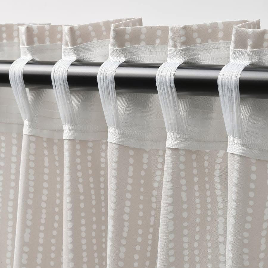 Dotted Stripe Curtains – Beige & White Light-Filtering Privacy Drapes
