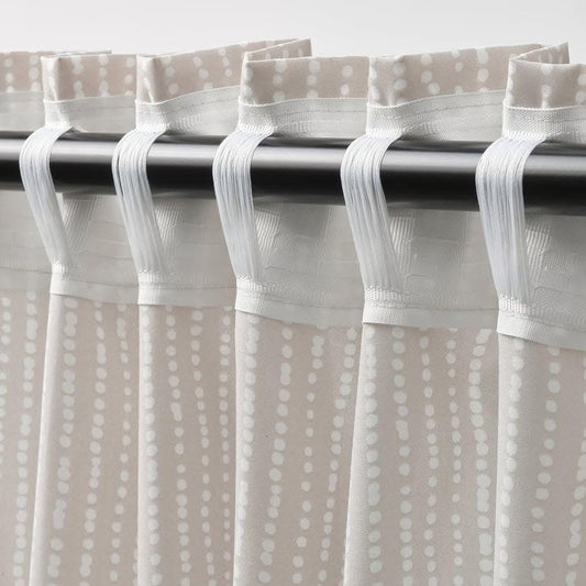 Dotted Stripe Curtains – Beige & White Light-Filtering Privacy Drapes