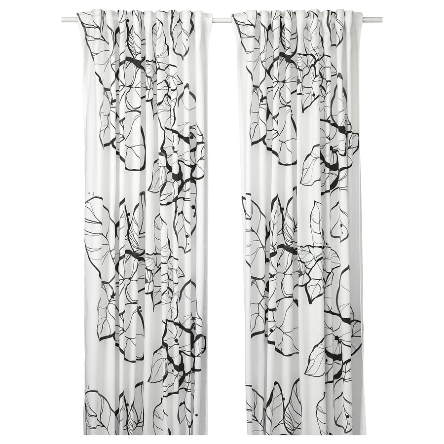 Modern Black & White Leaf Print Curtains | Premium Window Drapes