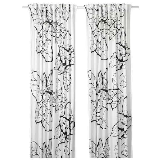 Modern Black & White Leaf Print Curtains | Premium Window Drapes