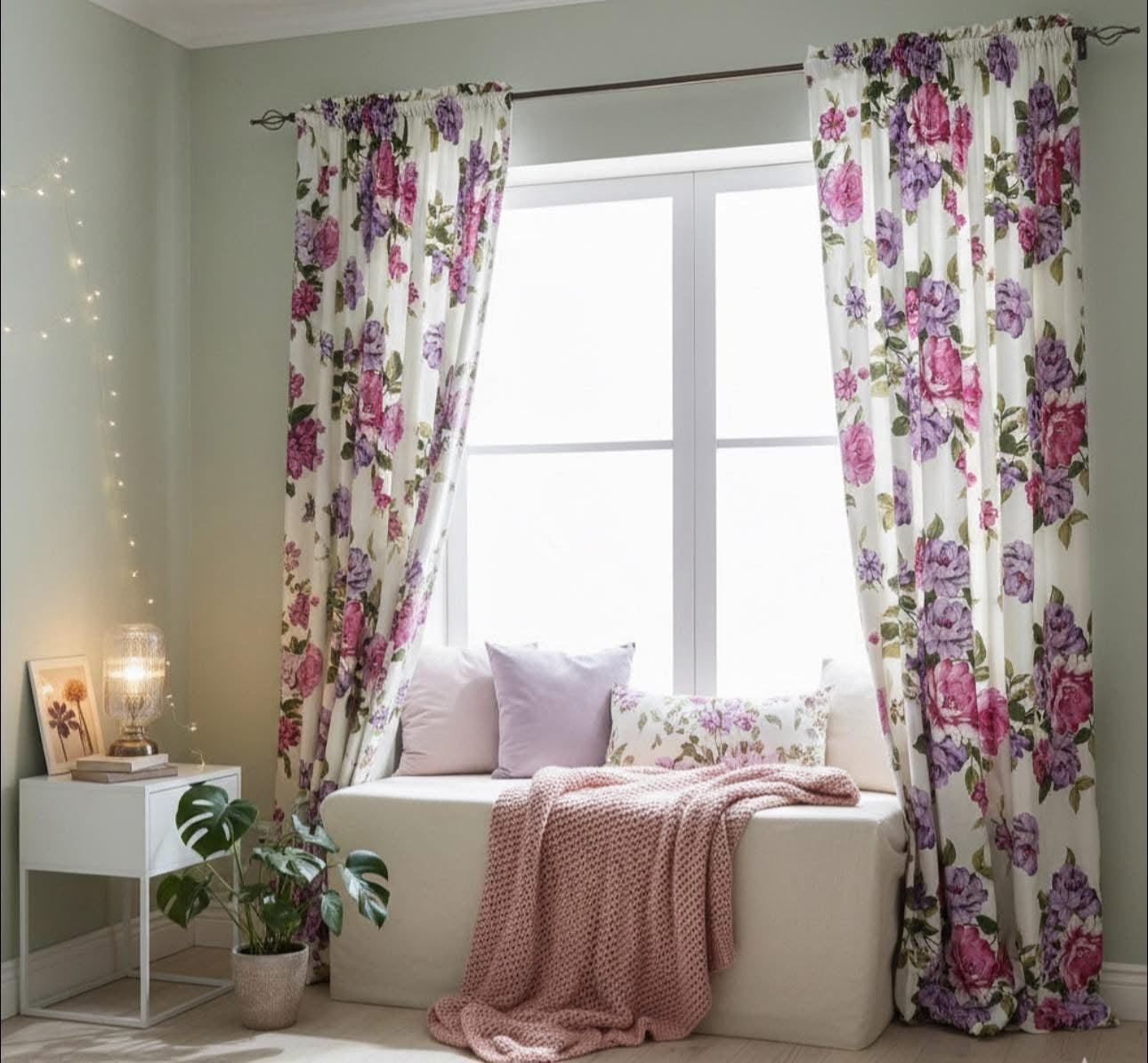 Premium Floral Rose Cotton Satin Curtains