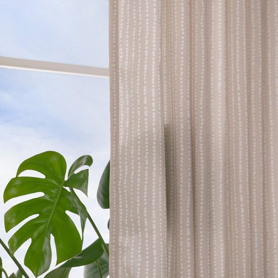 Dotted Stripe Curtains – Beige & White Light-Filtering Privacy Drapes