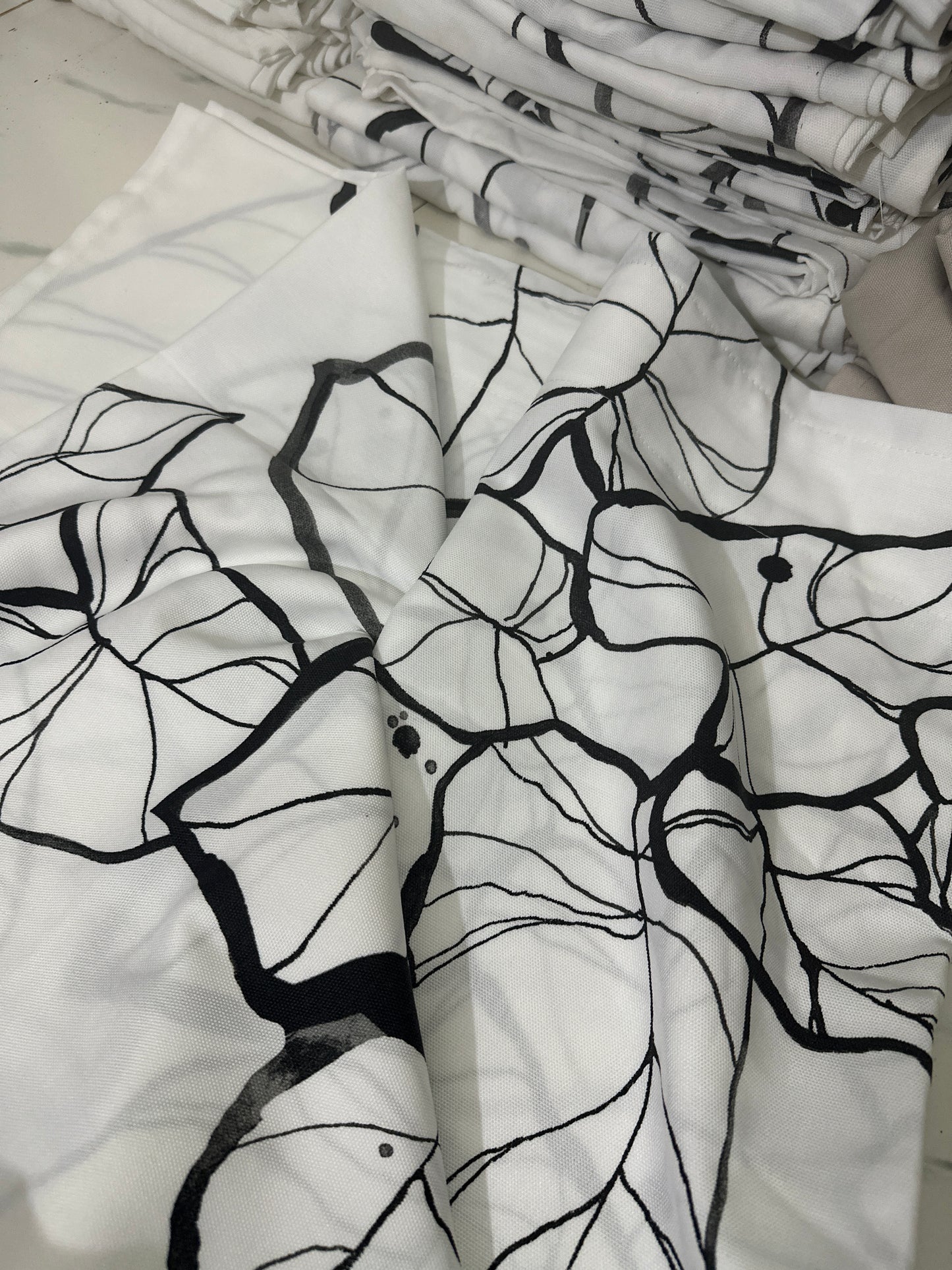 Modern Black & White Leaf Print Curtains | Premium Window Drapes