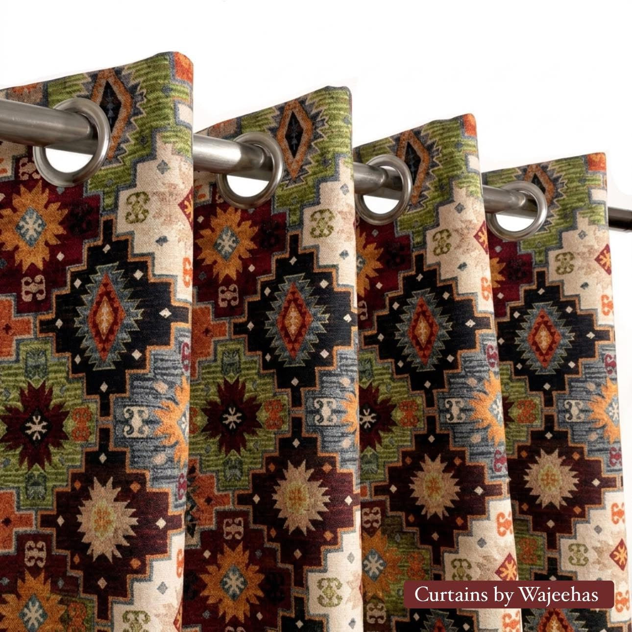 Pair of Premium Kilim Digital Printed Canvas Curtains