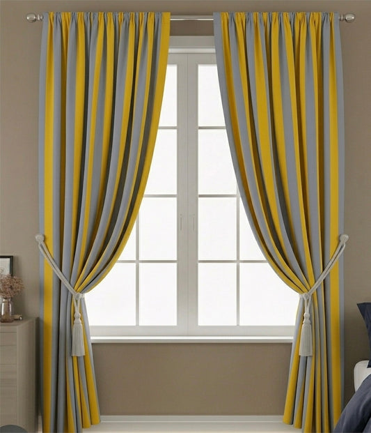Classic Black & White /yellow grey Striped Canvas Curtains