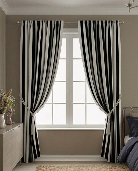 Classic Black & White /yellow grey Striped Canvas Curtains