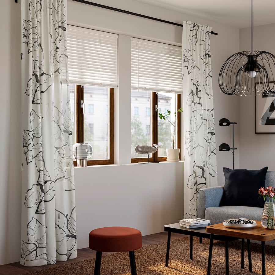 Modern Black & White Leaf Print Curtains | Premium Window Drapes