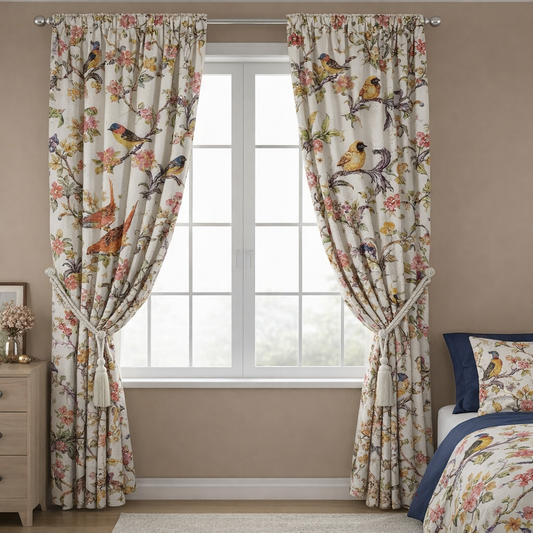 Aesthetic Birds Print Canvas Curtains | Nature-Inspired Decor