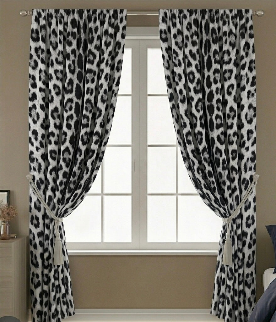 Modern Black & White Leopard Print Canvas Curtains