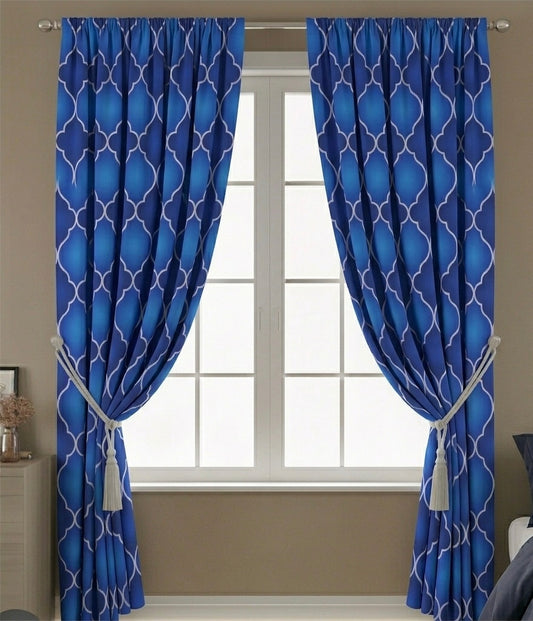 Elegant Blue Geometric Pattern Canvas Curtains