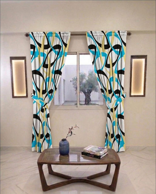 Modern Geometric Wave – Premium Canvas Curtain Pair