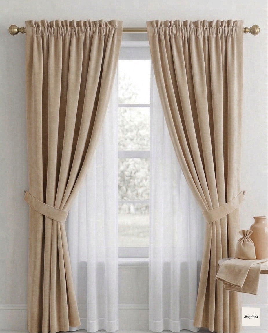 Premium 2-in-1 Velvet & White Sheer Layered Curtains (Single Rod Design)