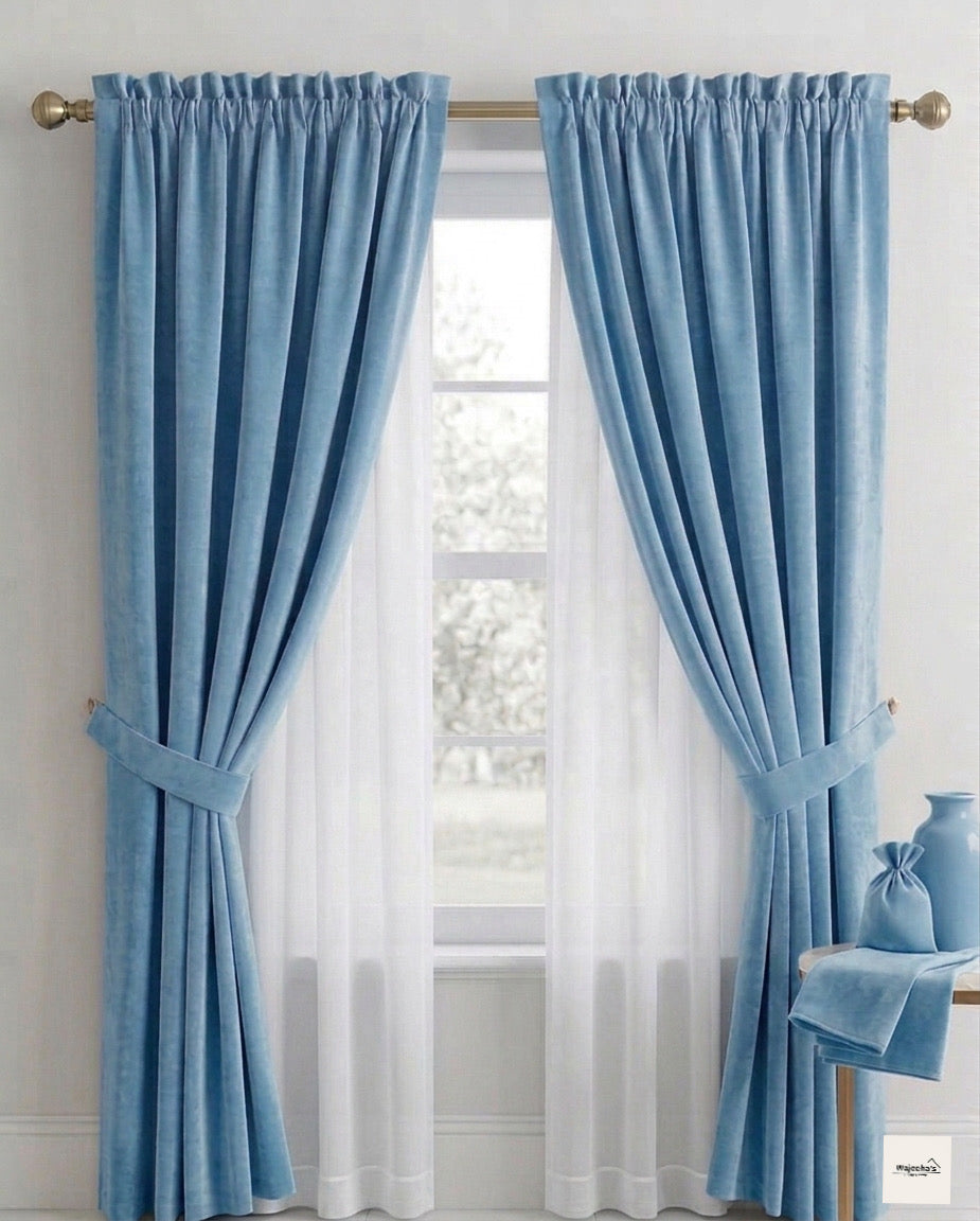Premium 2-in-1 Velvet & White Sheer Layered Curtains (Single Rod Design)