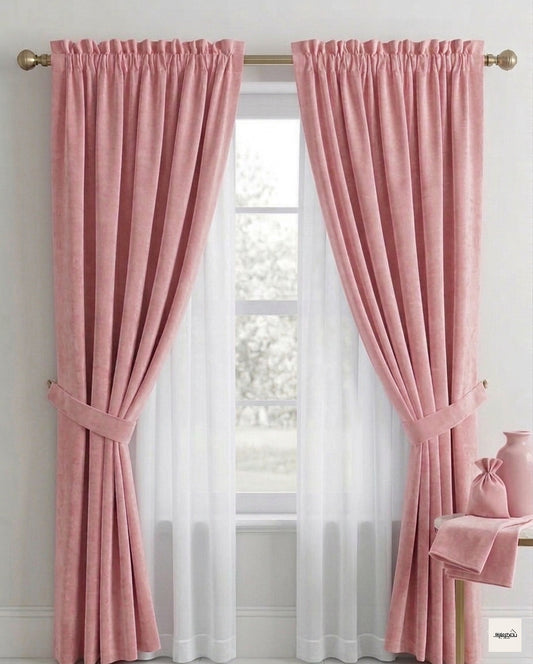Premium 2-in-1 Velvet & White Sheer Layered Curtains (Single Rod Design)