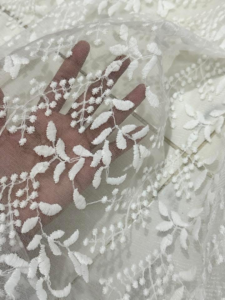 Ivory Floral Vine Embroidered Net Curtain – Premium Sheer Panel