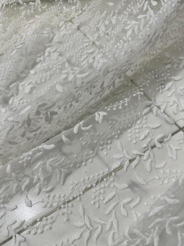 Ivory Floral Vine Embroidered Net Curtain – Premium Sheer Panel
